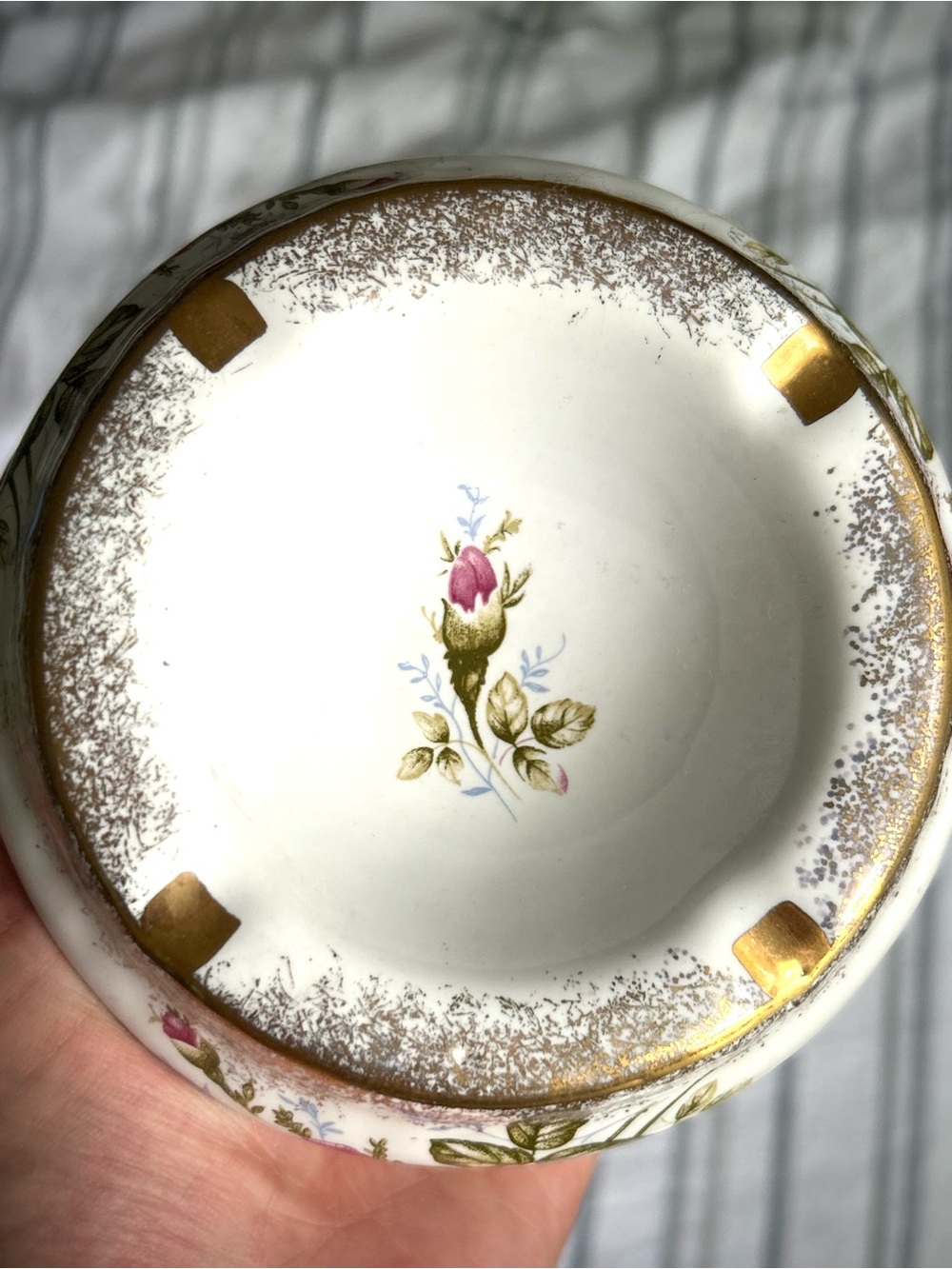 Porcelain Floral Serving Bowl with Gold Trim - White and Pink